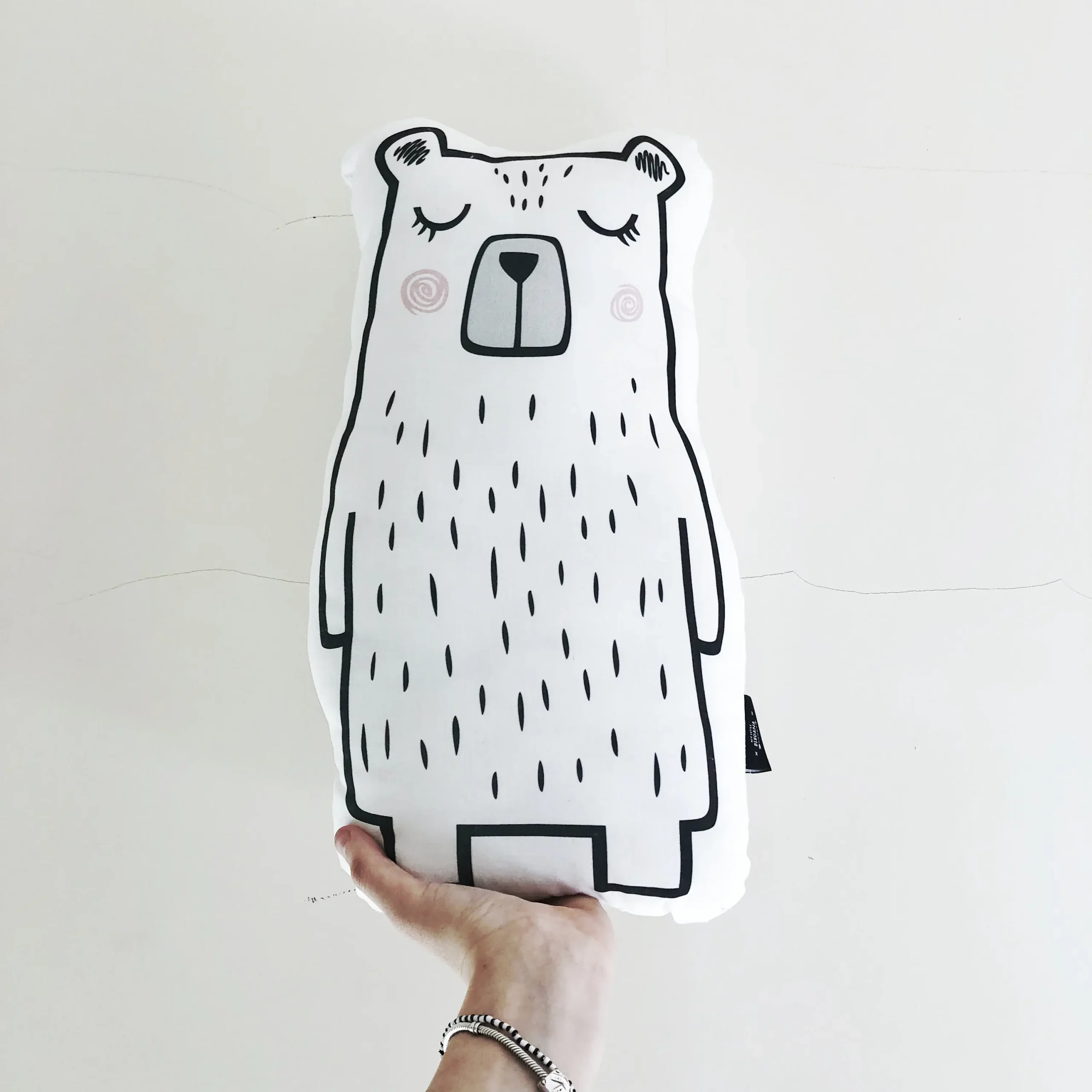 White Bear Pillow Nursery Cushion Pillow Plush Monochrome