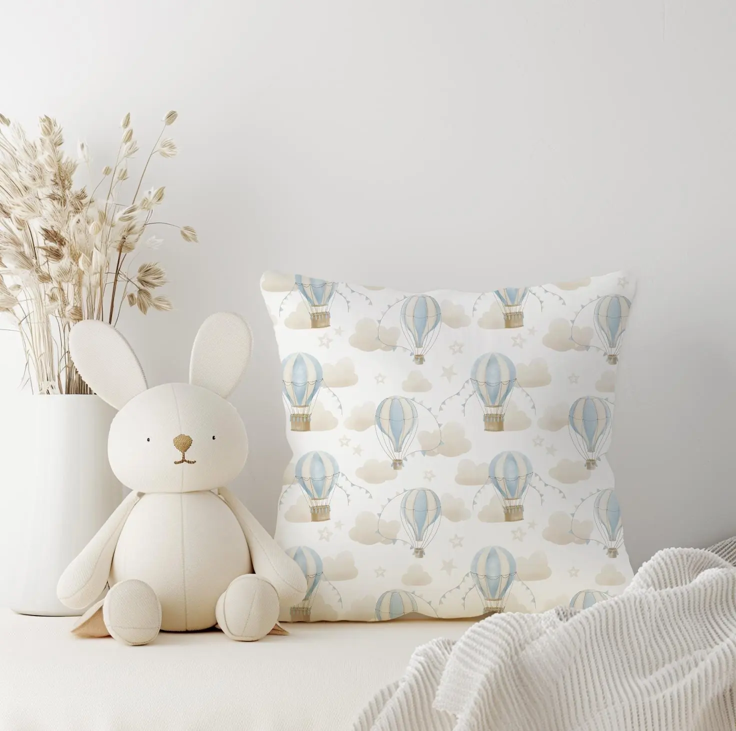 Multiple Hot Air Balloons Baby Blue Pillow Square