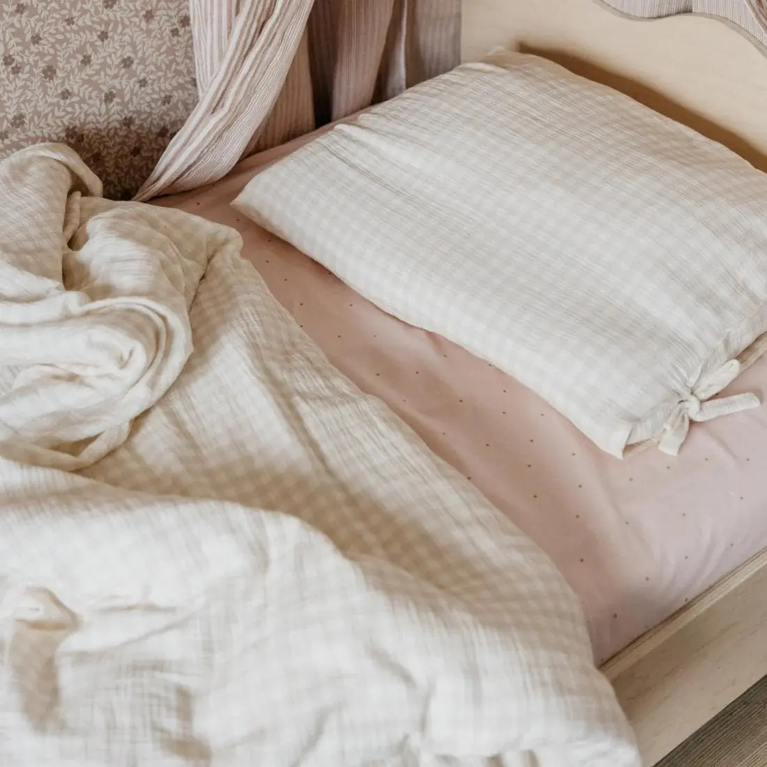 Sand Gingham Handmade Muslin Kids Bedding Set