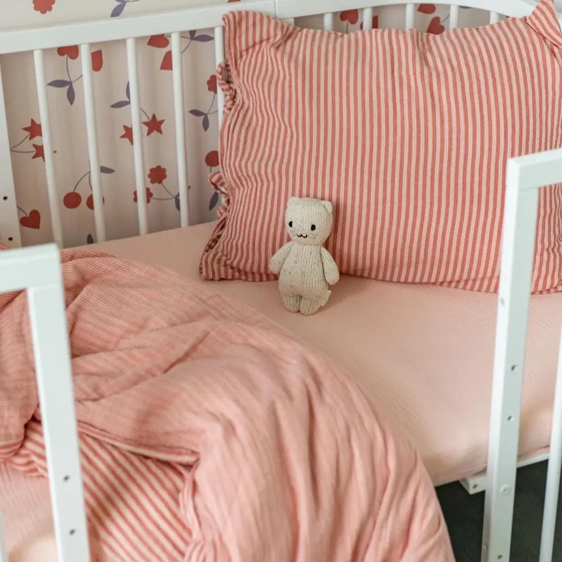 Blush Striped Handmade Muslin Kids Bedding Set